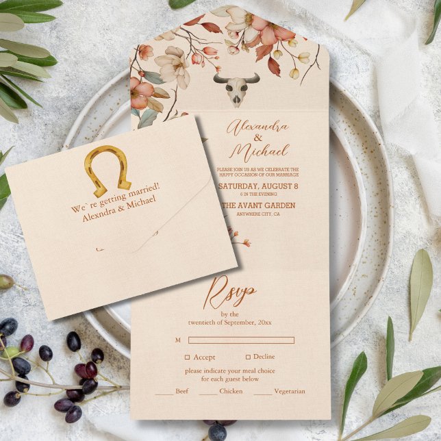 Boho Floral Country Western Wedding All In One Invitation (Creator Uploaded)