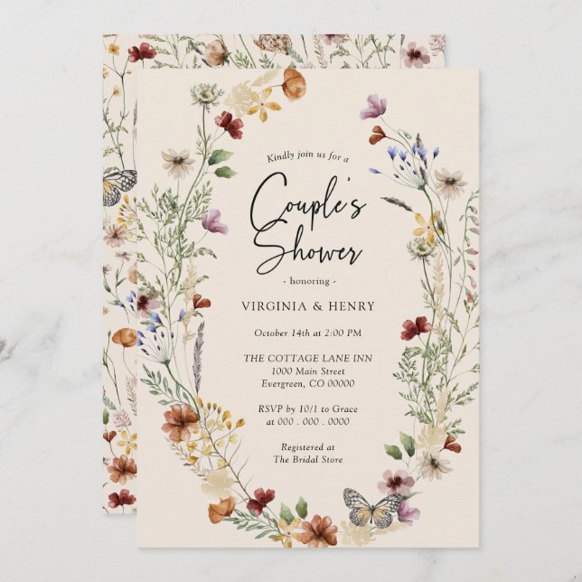 Boho Floral Couples Shower Invitation (Front/Back)