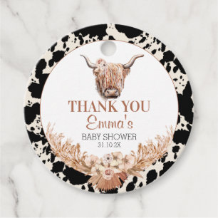 Boho Floral Cow Baby Shower Thank You Favour Tags