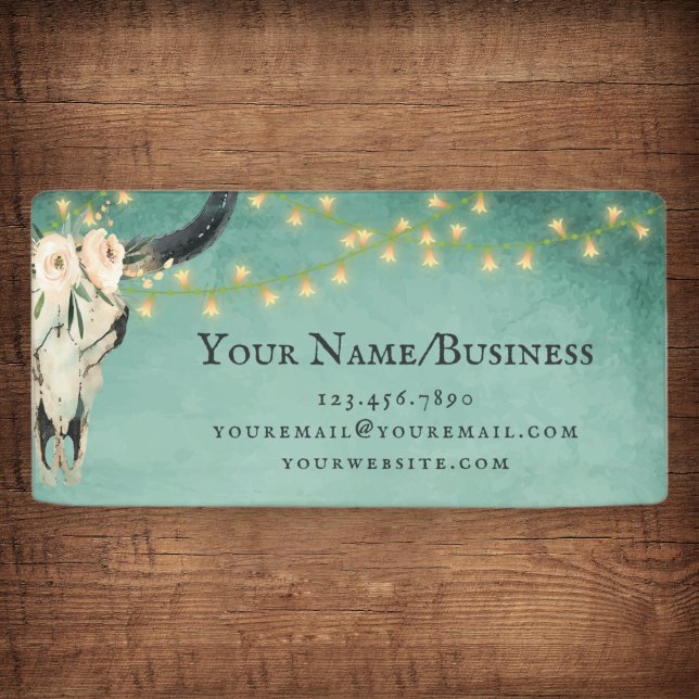 Boho Floral Cow Skull, Lights Turquoise Business Banner (Creator Uploaded)