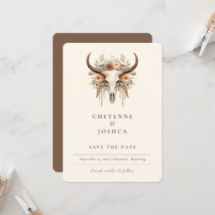 Boho Floral Cow Skull Western QRcode Save the Date Invitation