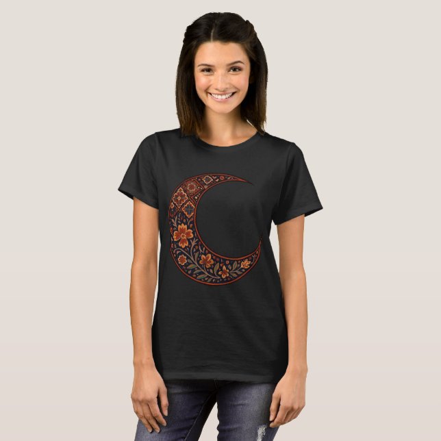 Boho Floral Crescent Moon T-Shirt (Front Full)