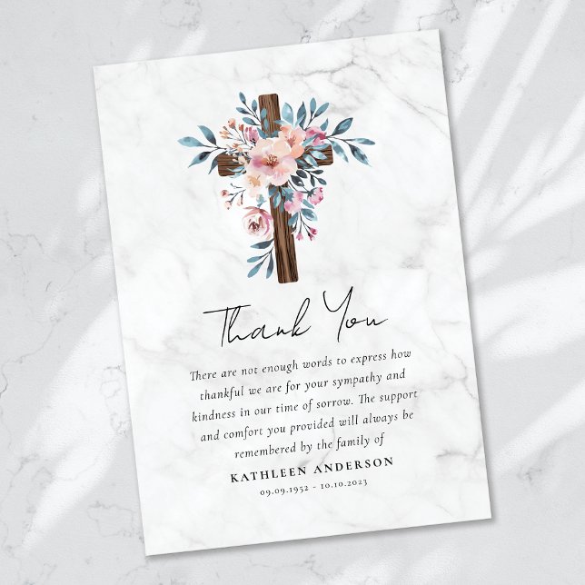 Boho Floral Cross Sympathy Funeral Thank You Card (Creator Uploaded)