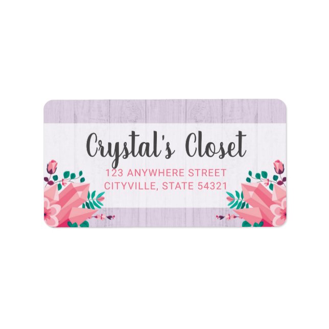Boho Floral Crystals Boutique Pink Shabby Chic Label (Front)