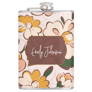 Boho Floral Custom Name Hip Flask