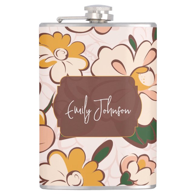 Boho Floral Custom Name Hip Flask (Front)