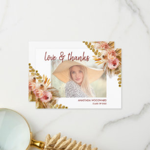 Boho Floral Custom Photo Graduation Thank You