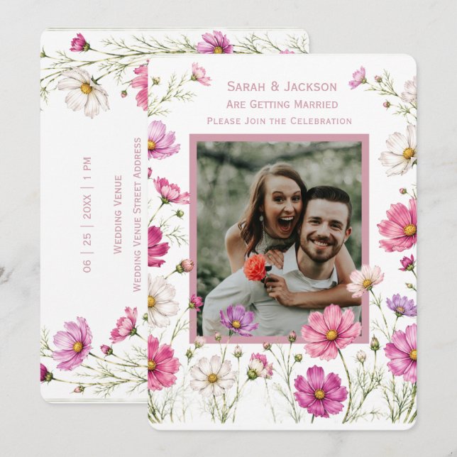 Boho Floral Custom Photo Wedding Invitation (Front/Back)