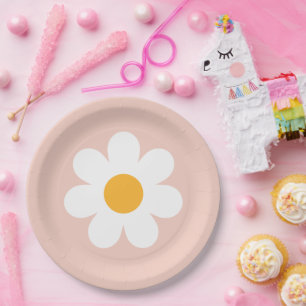 Boho Floral Daisy Groovy Birthday Party Decor Paper Plate