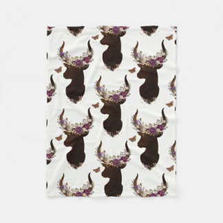 Boho Floral Deer & Butterfly Pattern - Woodland Na Fleece Blanket