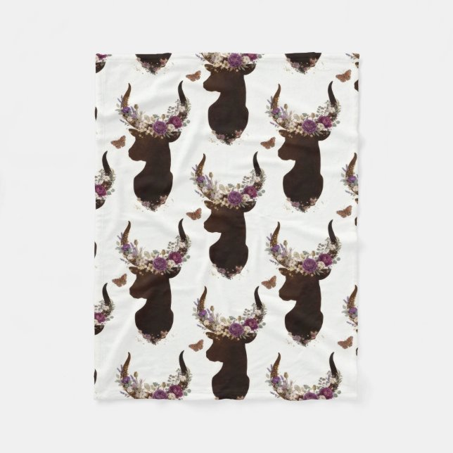 Boho Floral Deer & Butterfly Pattern - Woodland Na Fleece Blanket (Front)