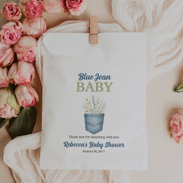 Boho Floral Denim Pocket Blue Jean Baby Shower Favour Bags (Creator Uploaded)