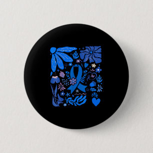 Boho Floral Diabetes Awareness Blue Ribbon Type 1  6 Cm Round Badge