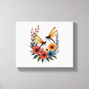 Boho Floral Dragonfly Canvas Print