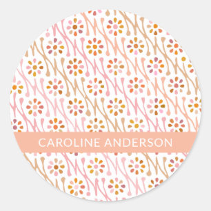 Boho Floral Drawing Blush and Taupe Personalised Classic Round Sticker