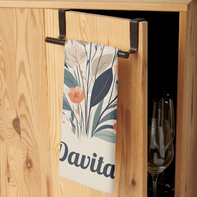 Boho Floral Drawing Tea Towel (Thirds Fold)