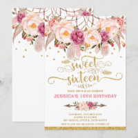 Boho Floral Dream Catcher Sweet 16th Birthday