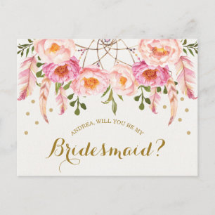 Boho Floral Dreamcatcher Be My Bridesmaid Card