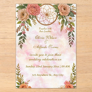 Boho Floral Dreamcatcher Wedding Invitation