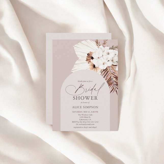 Boho Floral Dried Leaves Beige Bridal Shower Invitation (Creator Uploaded)