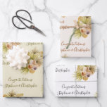 Boho Floral Dried Palm Add Names Wedding Wrapping Paper Sheet<br><div class="desc">These wrapping paper sheets feature a boho watercolor pattern of tropical floral bouquets in neutral colours with dried palm leaves. Personalise them with the word "Congratulations" in elegant handwriting calligraphy followed by the names of the bride and groom. The design comes in three neutral earth tone colorways: olive green text...</div>