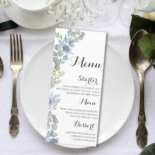 Boho Floral Dusty Blue Watercolor Wedding Menu