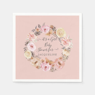 Boho Floral Dusty Pink Modern Baby Girl Shower Napkin