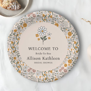 Boho Floral Earth Tones Botanical Bridal Shower  Paper Plate