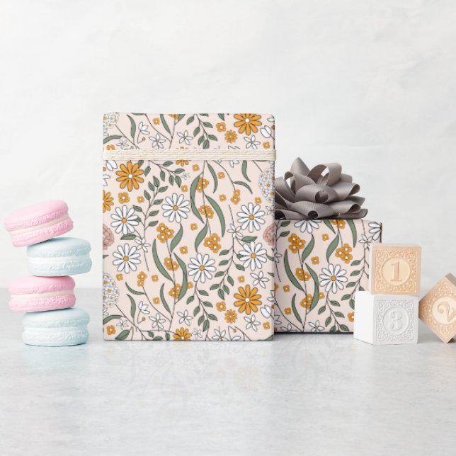 Boho Floral Earth Tones Botanical Bridal Shower  Wrapping Paper (Baby Shower)