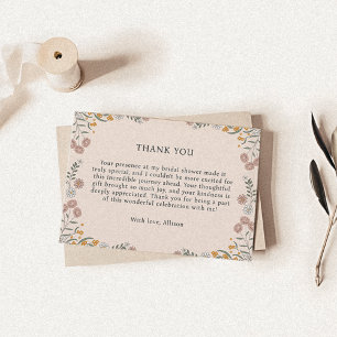Boho Floral Earth Tones Bridal Shower Thank You Enclosure Card