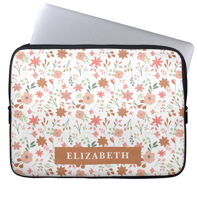 Boho Floral Earth Tones Custom Flowers Laptop Sleeve (Front)
