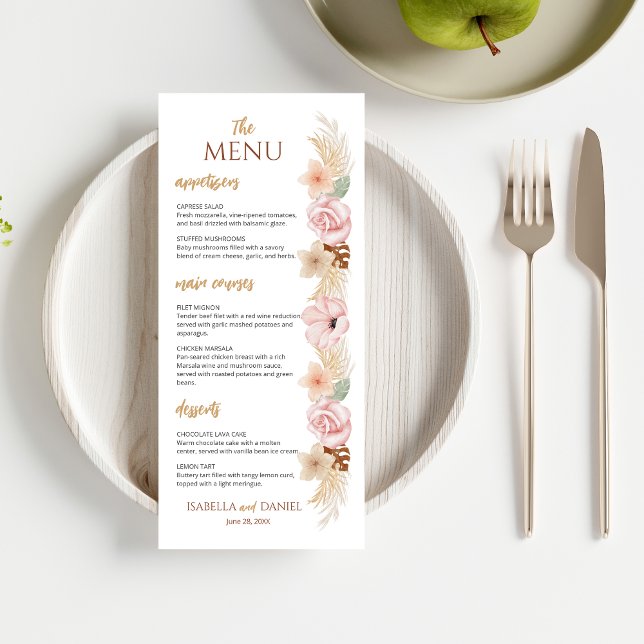 Boho Floral Elegant Bohemian Earth Tone Wedding Menu (Creator Uploaded)