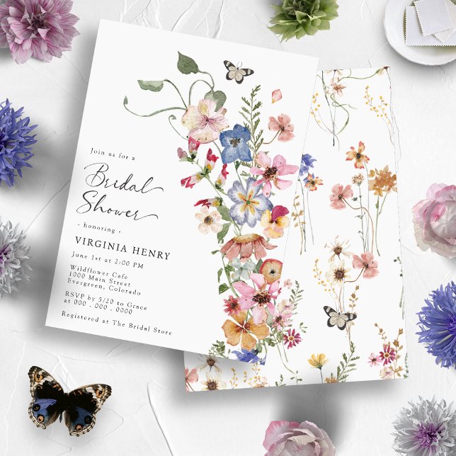 Boho Floral Elegant Bridal Shower Invitation (Colorful Butterful Wildflower Boho Floral Elegant Bridal Shower Invitation
)