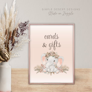 Boho Floral Elephant Baby Shower Cards and Gifts Poster