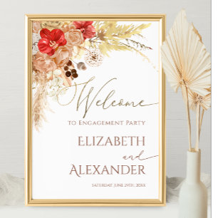 Boho Floral Engagement Party Welcome Sign