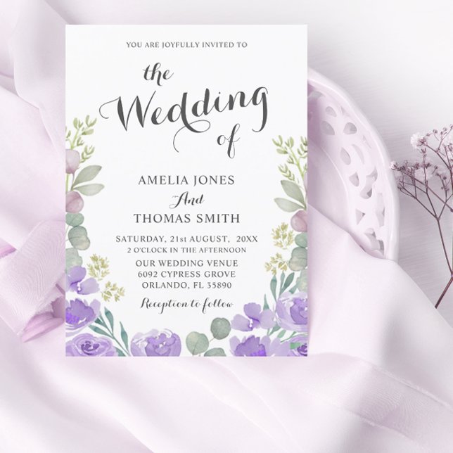 Boho Floral Eucalyptus Purple Wedding Invitation (Creator Uploaded)