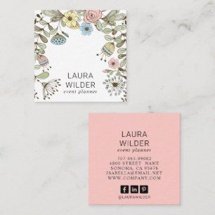 Boho Floral Event Planner Pink Square Business  Card