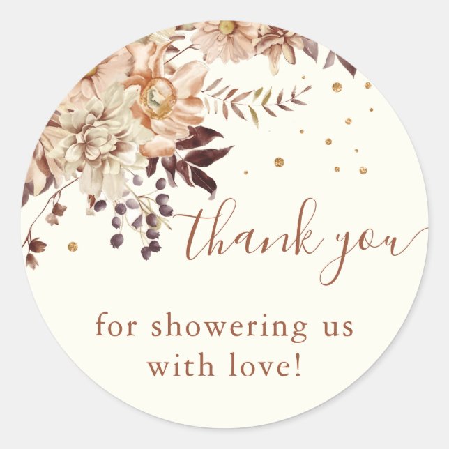 Boho Floral Fall Baby Shower Classic Round Sticker (Front)