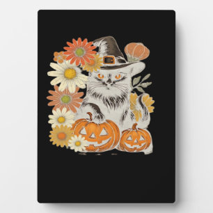 Boho Floral Fall Black Cat Halloween Essential T-S Plaque