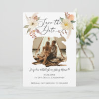 BOHO Floral Fall Foliage Watercolor White Photo
