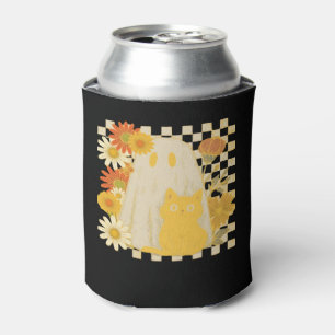 Boho Floral Fall Ghost and Black Cat Halloween Fal Can Cooler