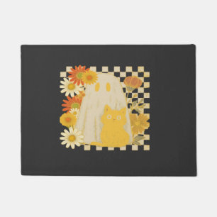 Boho Floral Fall Ghost and Black Cat Halloween Fal Doormat