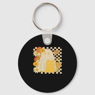 Boho Floral Fall Ghost and Black Cat Halloween Fal Key Ring