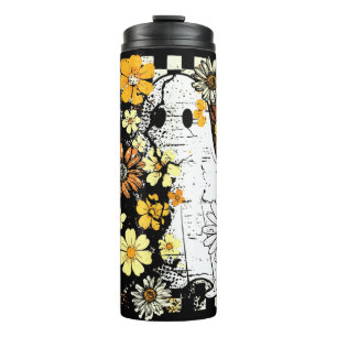 Boho Floral Fall Ghost Thanksgiving Autumn Vibes  Thermal Tumbler