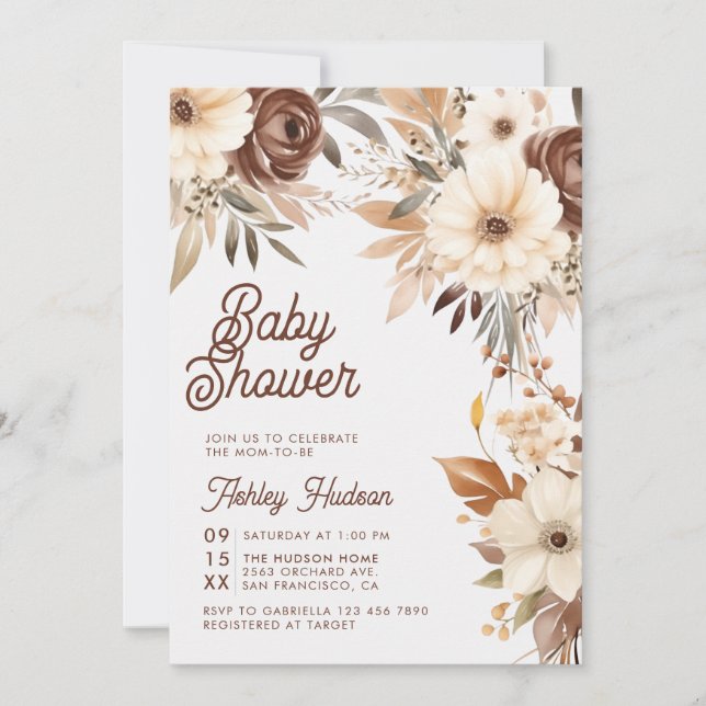 Boho Floral Fall in Love Baby Shower Invitation (Front)
