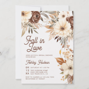 Boho Floral Fall in Love Bridal Shower Invitation