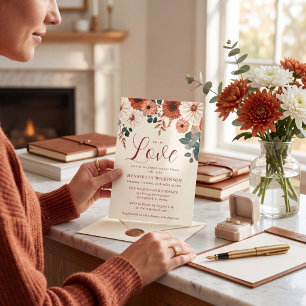 Boho Floral Fall in Love Bridal Shower Invitation