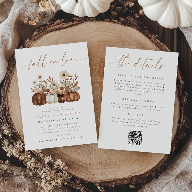 Boho Floral Fall QR Code All-in-One Bridal Shower Invitation (Creator Uploaded)