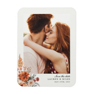 Boho Floral Fall Save The Date With Photo Magnet