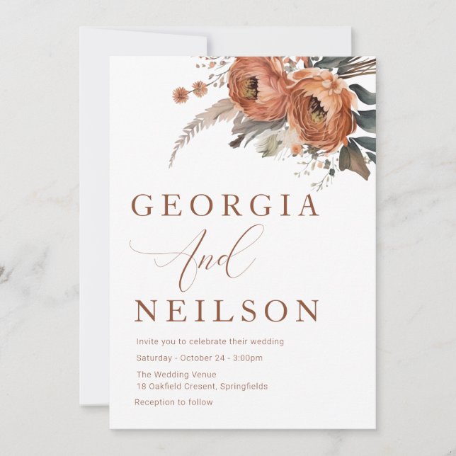 Boho Floral Fall Wedding Invitation (Front)